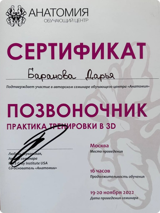 Сертификат Анатомия — позвоночник